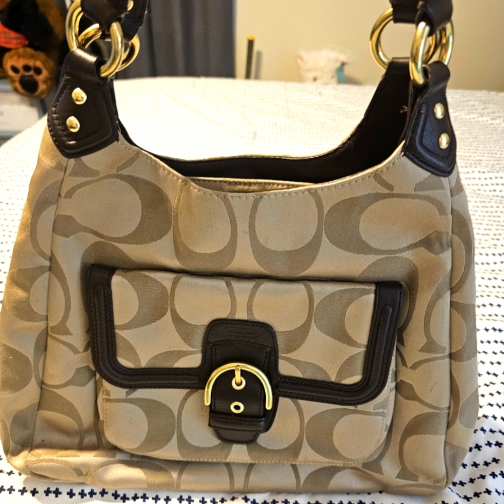 Coach gold signature c triple compartment soho hobo bag With  brown leather rare